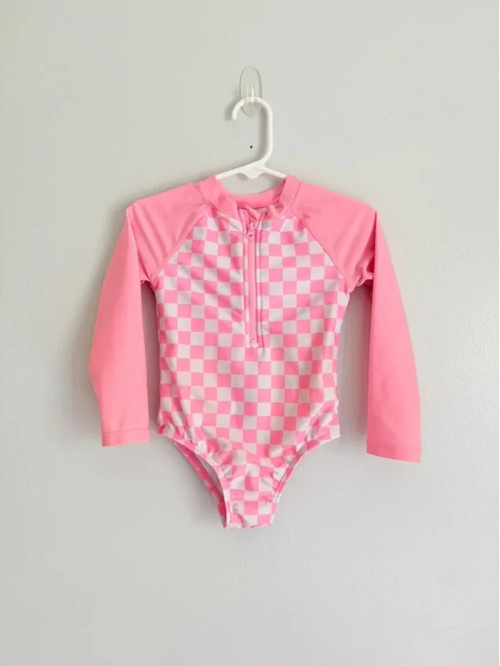 Wonder Nation Pink Checkered Long Sleeve Swimsuit 2T